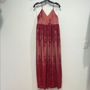 Southern Fried Chics red boho Sleeveless Spaghetti Strap Maxi Dress large new
